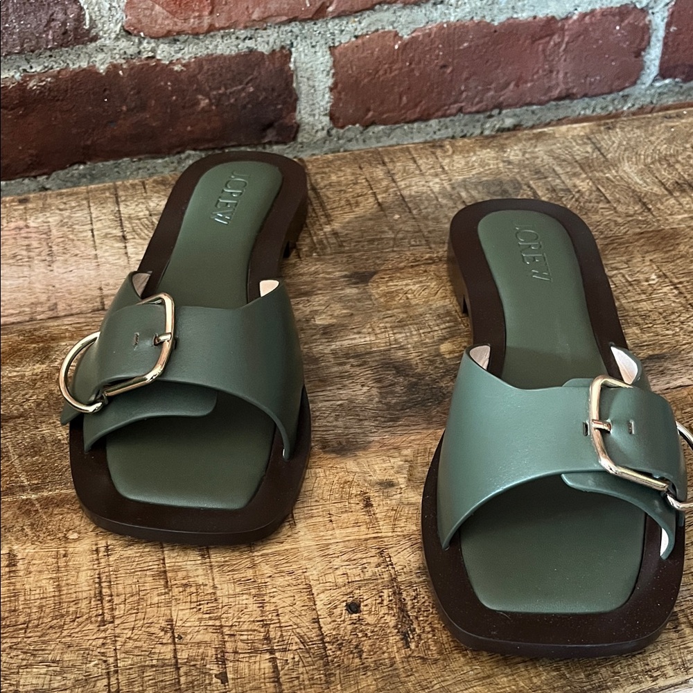 J crew Olive Green Slide Sandals fantastic color for the fall